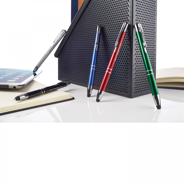 Anodized aluminum push-action pen with a soft capacitive stylus. Due to... from ASI 88660 Spector & Co.