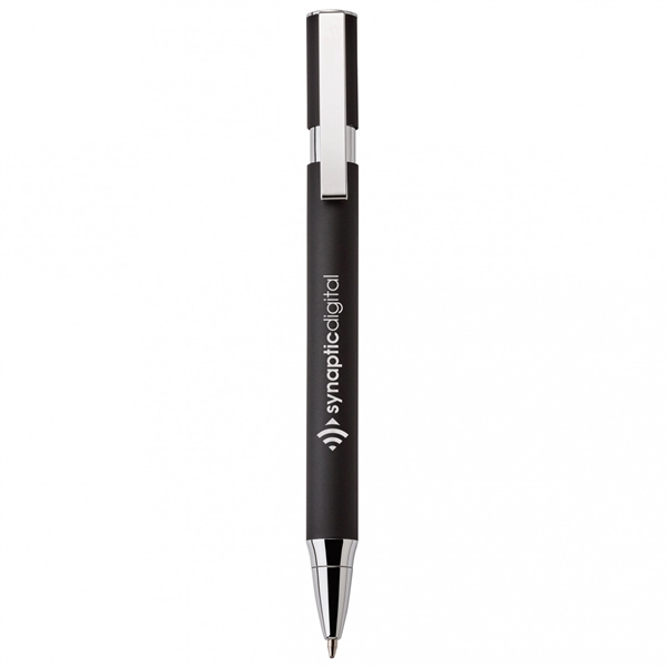 Aluminum push-action pen with oval shaped barrelPACKAGING P100 - Black suede... from ASI 88660 Spector & Co.