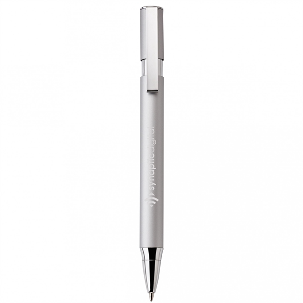 Aluminum push-action pen with oval shaped barrelPACKAGING P100 - Black suede... from ASI 88660 Spector & Co.