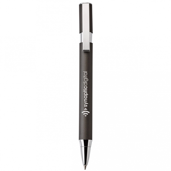 Aluminum push-action pen with oval shaped barrelPACKAGING P100 - Black suede... from ASI 88660 Spector & Co.