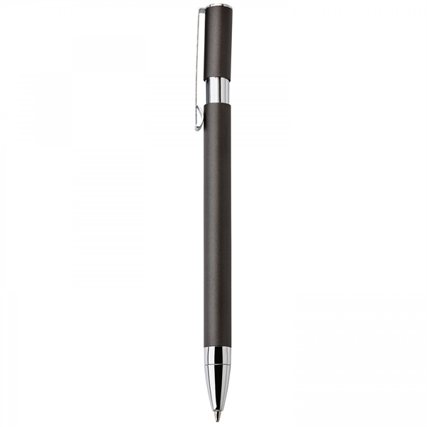 Aluminum push-action pen with oval shaped barrelPACKAGING P100 - Black suede... from ASI 88660 Spector & Co.