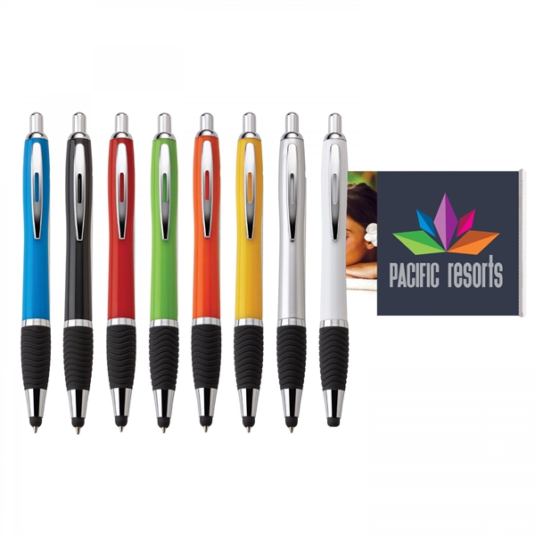 Plastic push-action pen with a soft capacitive stylus and a customized... from ASI 88660 Spector & Co.