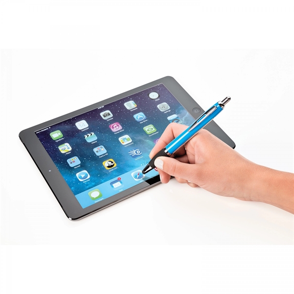 Plastic push-action pen with a soft capacitive stylus and a customized... from ASI 88660 Spector & Co.