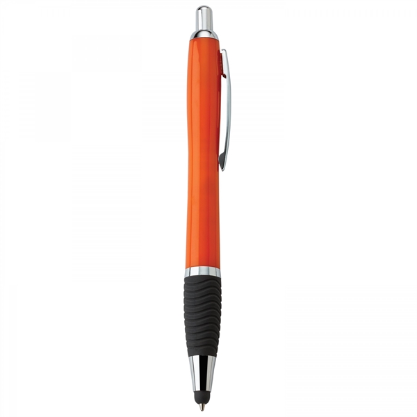 Plastic push-action pen with a soft capacitive stylus and a customized... from ASI 88660 Spector & Co.