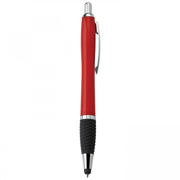Plastic push-action pen with a soft capacitive stylus and a customized... from ASI 88660 Spector & Co.