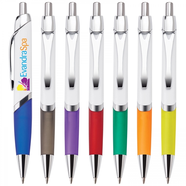 This push-action plastic ballpoint pen has a uniquely designed flat barrel,... from ASI 88660 Spector & Co.