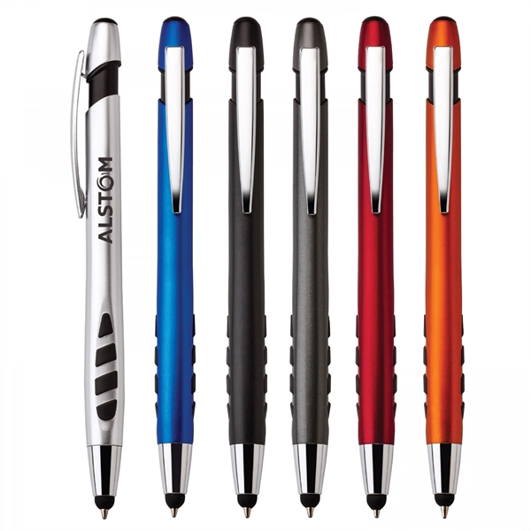 Heavyweight plastic push-action pen with a soft capacitive stylusPACKAGING Cello -... from ASI 88660 Spector & Co.