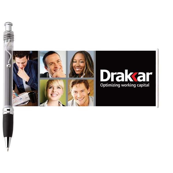 Plastic push-action pen with customized double-sided imprint on a retractable banner.... from ASI 88660 Spector & Co.