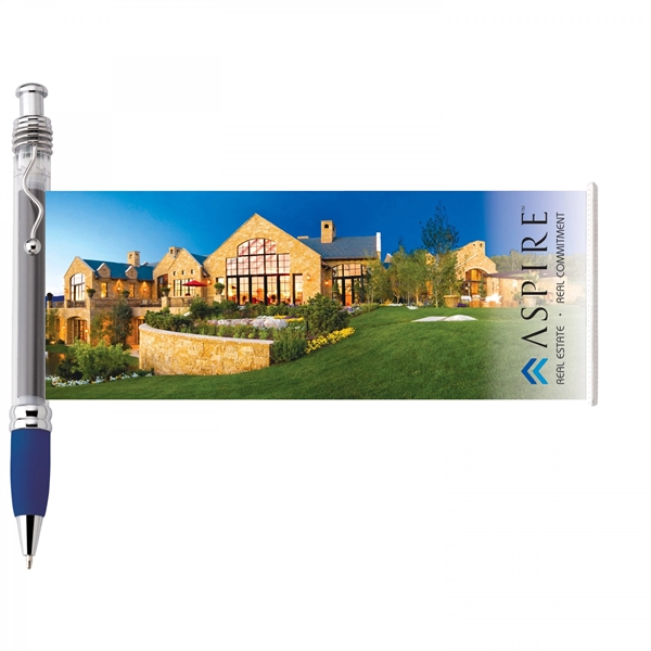 Plastic push-action pen with customized double-sided imprint on a retractable banner.... from ASI 88660 Spector & Co.