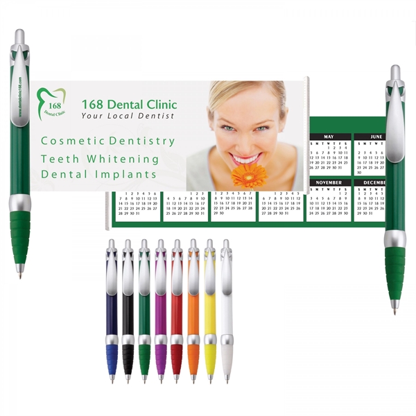 Plastic push-action pen with customized double-sided imprint on a retractable banner.... from ASI 88660 Spector & Co.