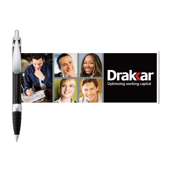 Plastic push-action pen with customized double-sided imprint on a retractable banner.... from ASI 88660 Spector & Co.