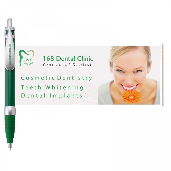 Plastic push-action pen with customized double-sided imprint on a retractable banner.... from ASI 88660 Spector & Co.