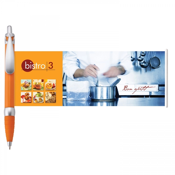 Plastic push-action pen with customized double-sided imprint on a retractable banner.... from ASI 88660 Spector & Co.