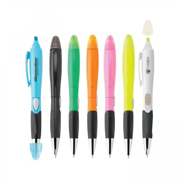 Plastic slide-action pen and highlighter Highlighter colors matches finishes except black... from ASI 88660 Spector & Co.