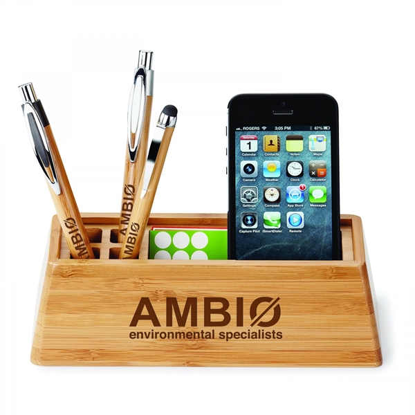 Bamboo desktop organizer Holds writing instruments, smartphones, business cards, etc. accessories... from ASI 88660 Spector & Co.