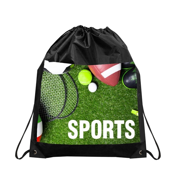 15" x 18" drawstring backpack with front pocket and edge-to-edge imprint.... from ASI 37980 Bagworld