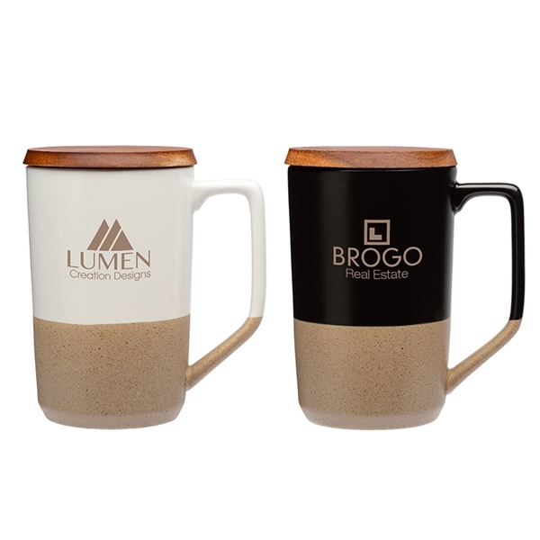 Mogiana 15 oz. Two-Tone Ceramic Mug w/ Wood Lid... from ASI 67866 Logomark/Valumark
