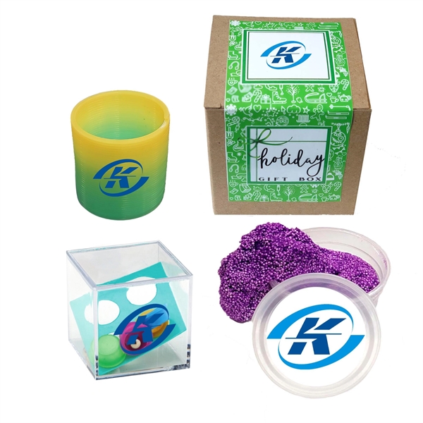 Boxed holiday themed fidget survival kit with fun foam putty, plastic... from ASI 63549 Jornik Manufacturing Corp / Jornik