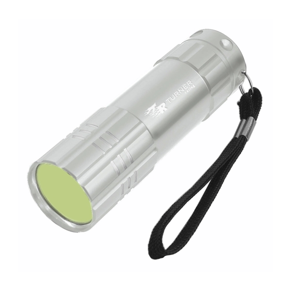 Super bright COB LED aluminum flashlight with wrist strap and laser... from ASI 37218 Athena Promo (tm)