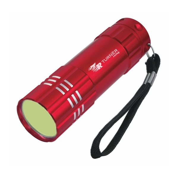 Super bright COB LED aluminum flashlight with wrist strap and laser... from ASI 37218 Athena Promo (tm)