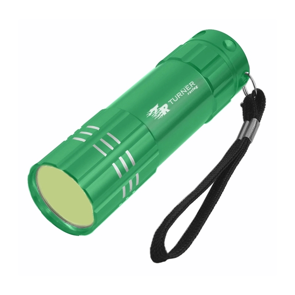 Super bright COB LED aluminum flashlight with wrist strap and laser... from ASI 37218 Athena Promo (tm)