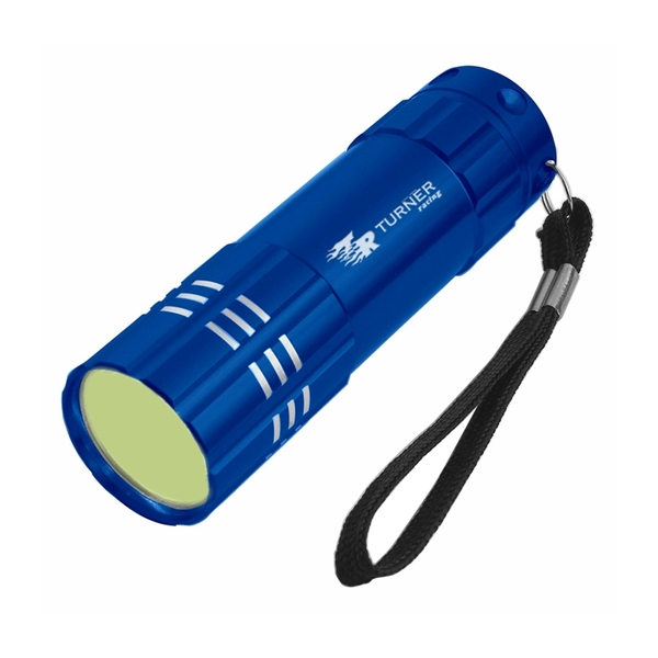 Super bright COB LED aluminum flashlight with wrist strap and laser... from ASI 37218 Athena Promo (tm)