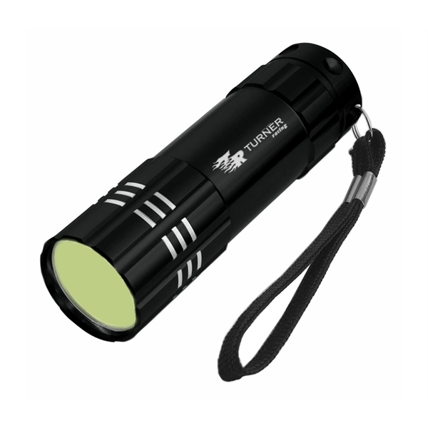 Super bright COB LED aluminum flashlight with wrist strap and laser... from ASI 37218 Athena Promo (tm)
