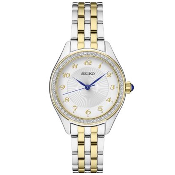 Ladies Crystal TT Silver Patterned Watch, Blue hands, two-tone bracelet... from ASI 61966 HPG / HPG Gold Beacon Premium Brands