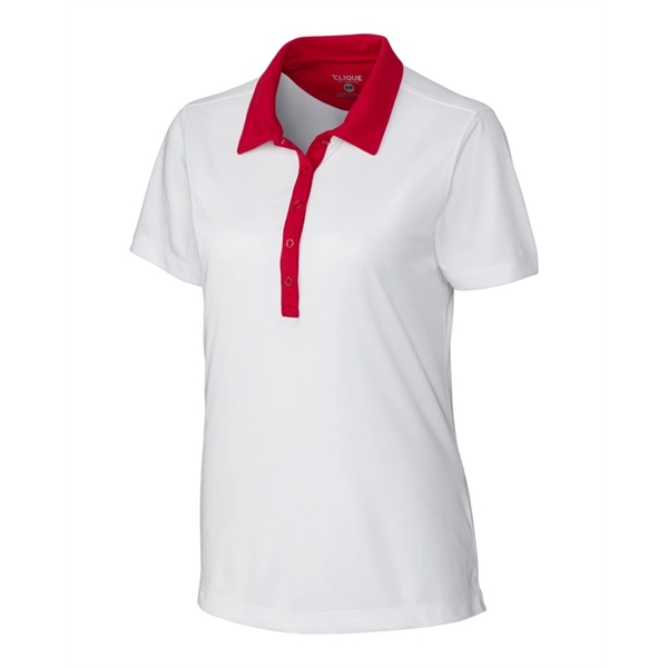 Women's polo with short sleeves, self-fabric collar, three-button placket, and open... from ASI 47965 Cutter & Buck