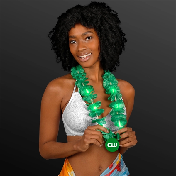 Light Up Green Lei with Medallion, Imprinted Medallion Pricing... from ASI 34194 ALightPromos / Alight Promotional Products
