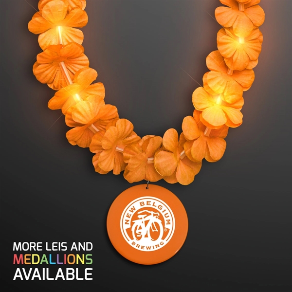 Light Up Orange Lei with Medallion, Imprinted Medallion Pricing... from ASI 34194 ALightPromos / Alight Promotional Products