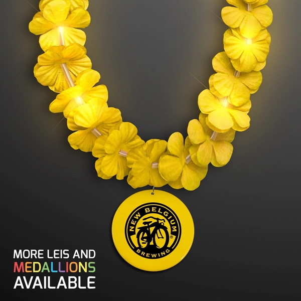 Light Up Yellow Lei with Medallion, Imprinted Medallion Pricing... from ASI 34194 ALightPromos / Alight Promotional Products
