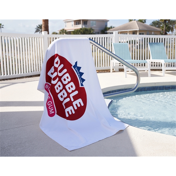 14 lbs/ doz 35" x 60" screen printed white beach towel... from ASI 73520 Neet Feet / Kanata Towels
