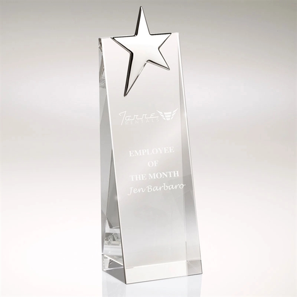 2" x 8.5" x 2.75" Estrela silver star tower crystal award.... from ASI 67866 Logomark/Valumark