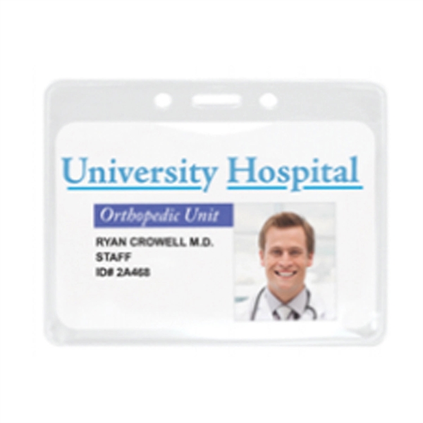 3.89" x 4.29" PureClear horizontal vinyl badge holder with attachment slot.... from ASI 62088 IDProductsource