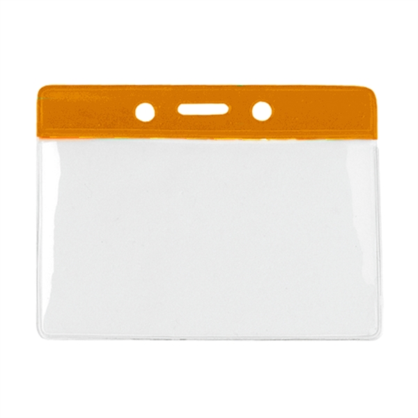 3.69" x 3.25" horizontal vinyl badge holders with top color bar... from ASI 62088 IDProductsource