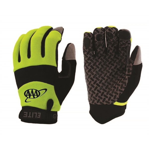 Elite Silicone Grip Mechanics Glove-Hi-Viz Green.  Spandex back, No-Slip grip,... from ASI 79951 Promosafe / Promosafe
