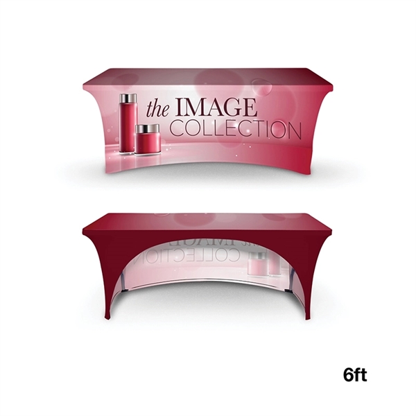 6' stretchable table cover made of elastic polyester with open back,... from ASI 67866 Logomark/Valumark