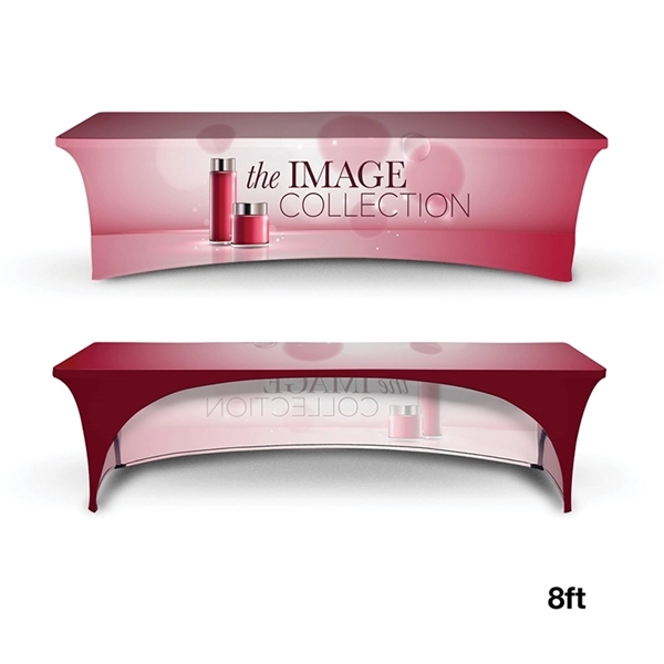 8' stretchable table cover made of elastic polyester with open back,... from ASI 67866 Logomark/Valumark