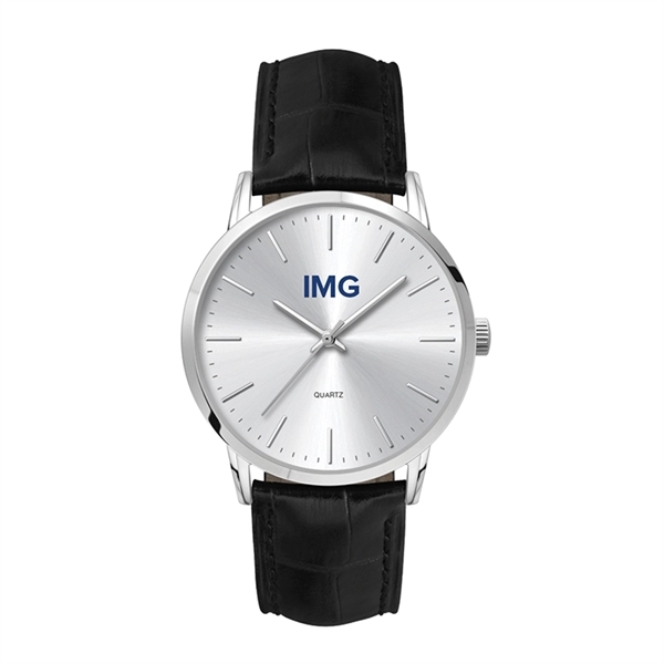 39.5MM METAL SILVER CASE, 3 HAND MVMT, SILVER DIAL...... from ASI 67866 Logomark/Valumark