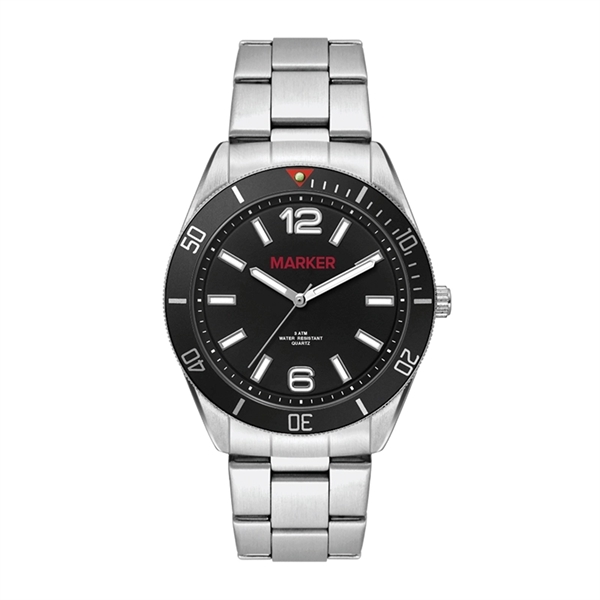 42MM METAL MATTE SILVER CASE, 3 HAND MVMT, BLACK D...... from ASI 67866 Logomark/Valumark