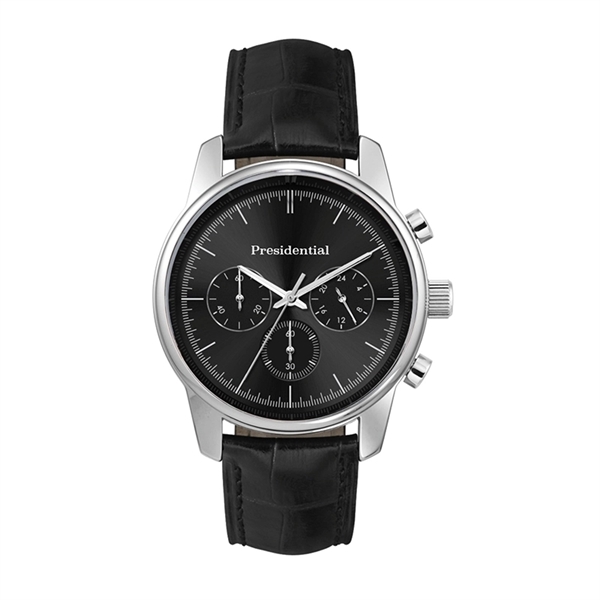 Chronograph watch designed with a 44mm brushed silver metal case, flat... from ASI 67866 Logomark/Valumark