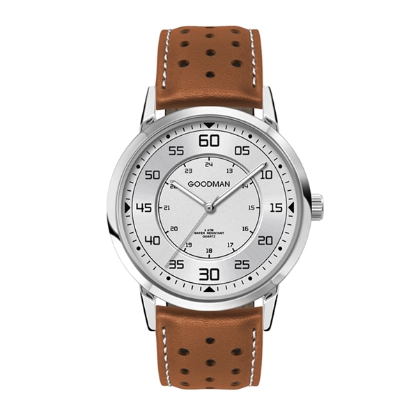 Unisex watch with a 42mm polished brushed silver and black metal... from ASI 67866 Logomark/Valumark