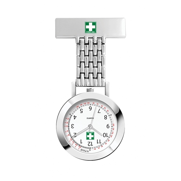 33MM METAL SILVER CASE, NURSE WATCH, 3 HAND MVMT, ...... from ASI 67866 Logomark/Valumark