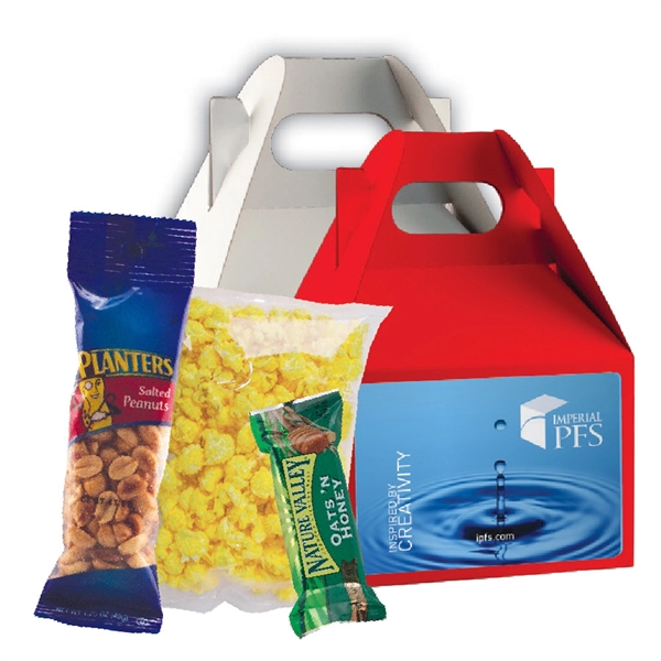 Snack pack filled with nuts, popcorn and granola bars.... from ASI 61125 Hit Promotional Products / Hit®
