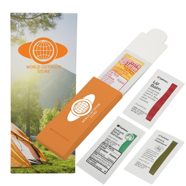 Pocket sized outdoor kit with hand sanitizer, insect repellent, lip balm... from ASI 61125 Hit Promotional Products / Hit®