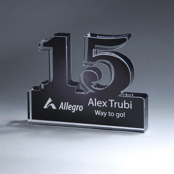 5" x 4" free standing Lucite acrylic 15-year numeric anniversary trophy... from ASI 61125 Hit Promotional Products / Hit®