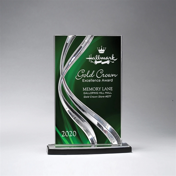 6 1/4" x 8 1/2" tall rectangular trophy with ribbon motif... from ASI 61125 Hit Promotional Products / Hit®