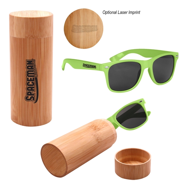 Malibu sunglasses in a bamboo case for protecting them while not... from ASI 61125 Hit Promotional Products