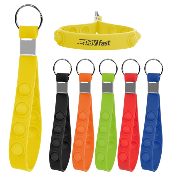 5.5" silicone strap keychain in assorted colors with PushPop fidget dots... from ASI 61125 Hit Promotional Products / Hit®